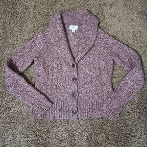 Wool Blend Cardigan Sweater Collared Cable Knit Women’s M Cozy Eclectic Grandpa